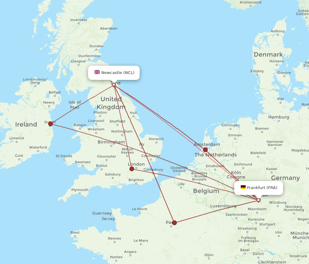 NCL to FRA flights and routes map