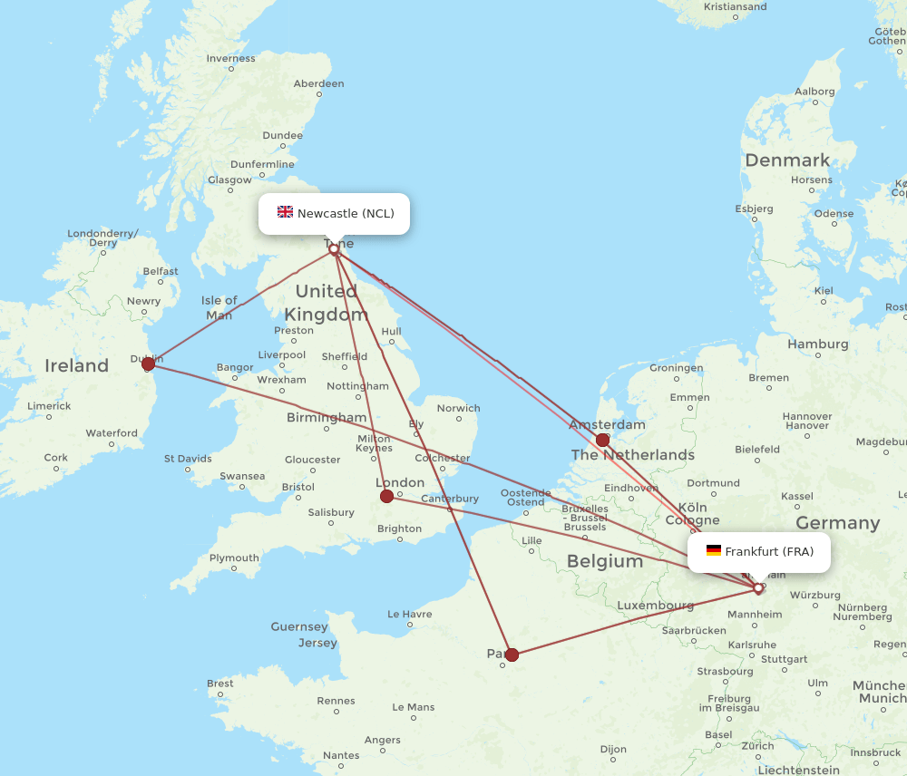NCL-FRA flight routes
