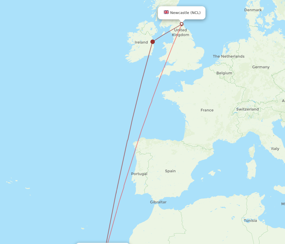 NCL-FUE flight routes