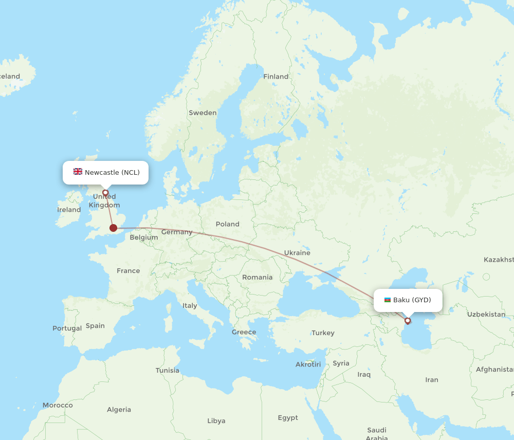NCL-GYD flight routes
