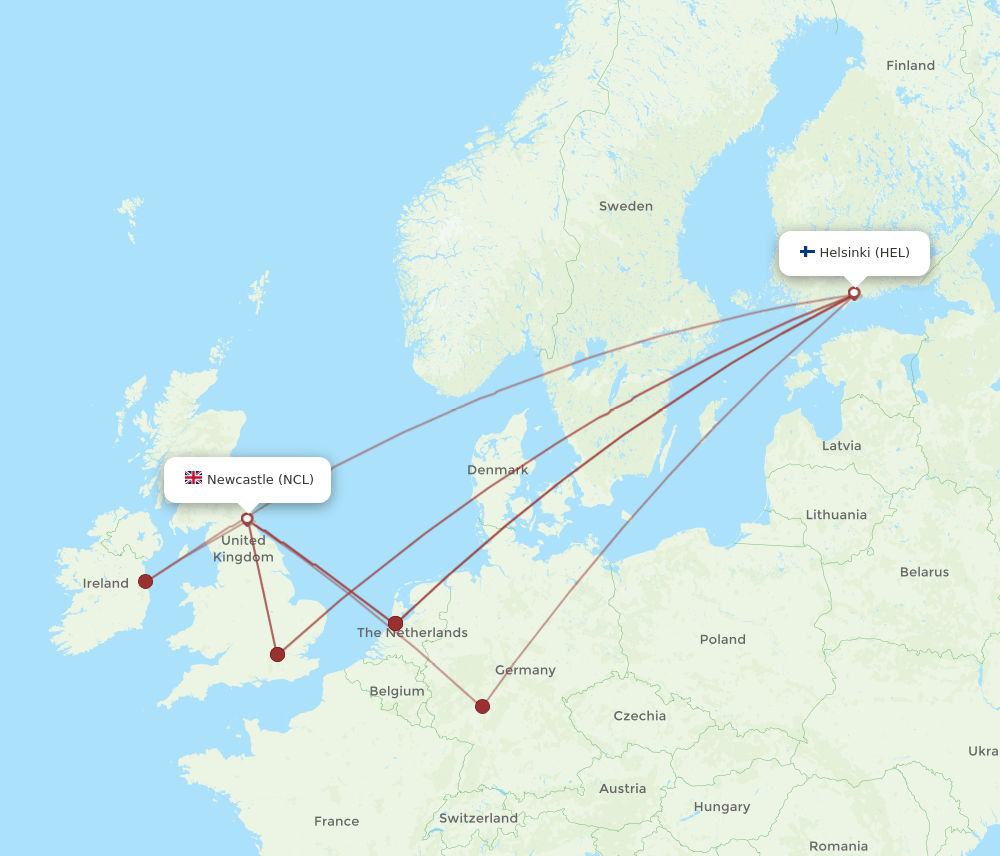 NCL-HEL flight routes
