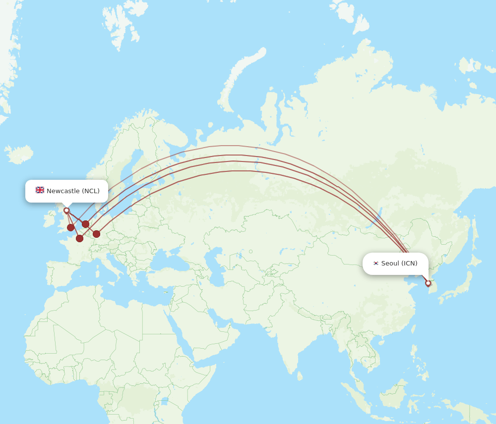NCL-ICN flight routes