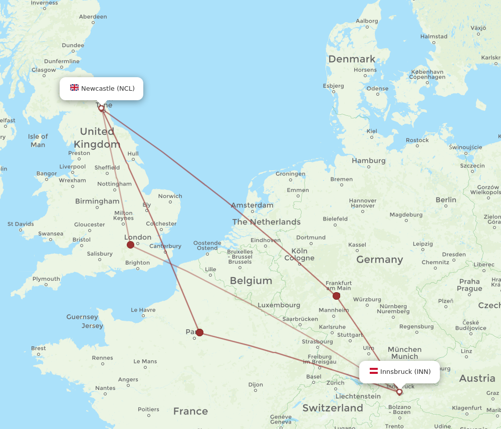 NCL to INN flights and routes map