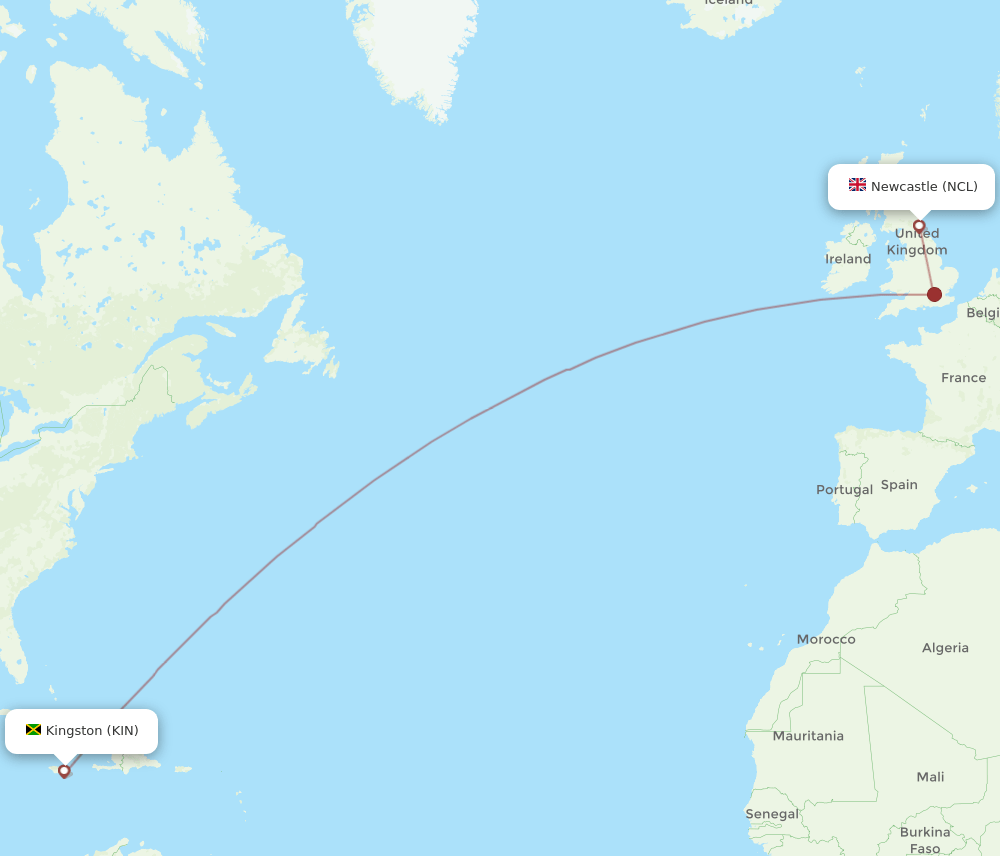 NCL to KIN flights and routes map