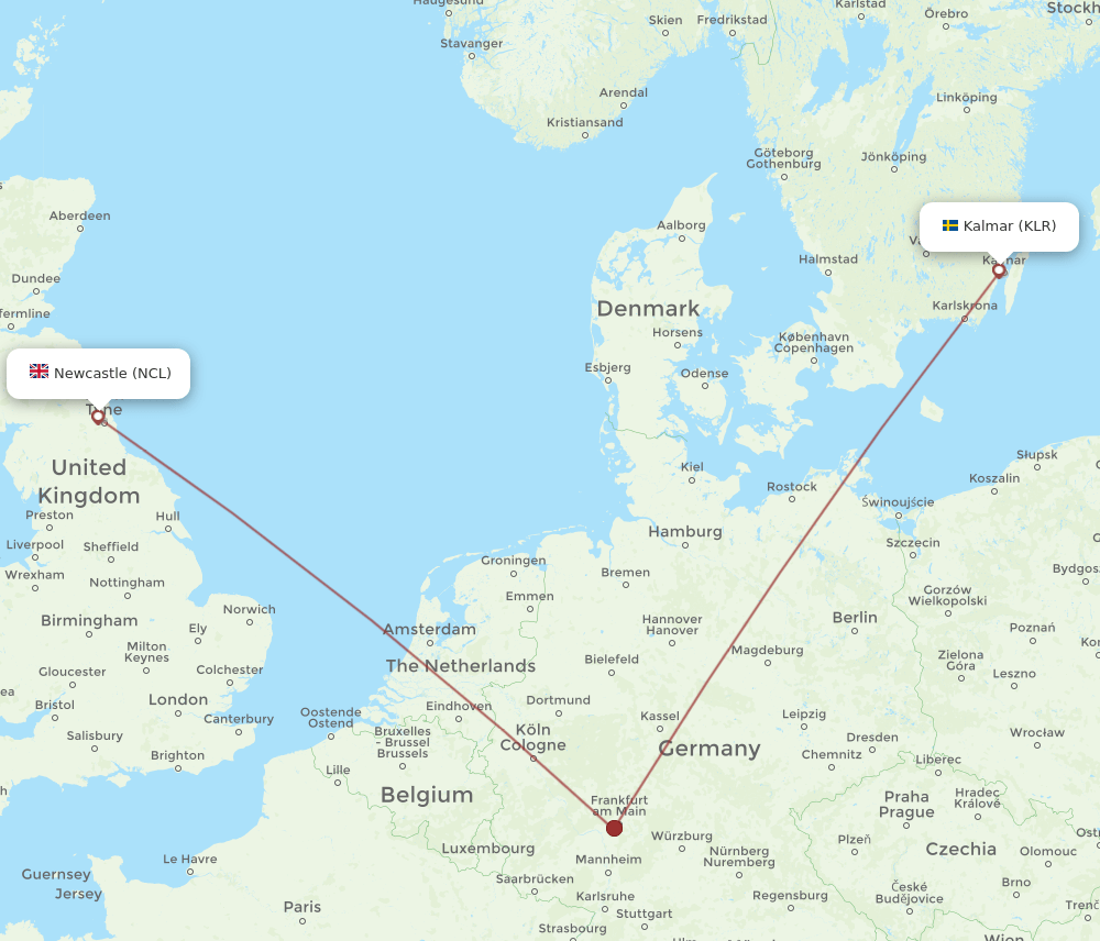 NCL to KLR flights and routes map