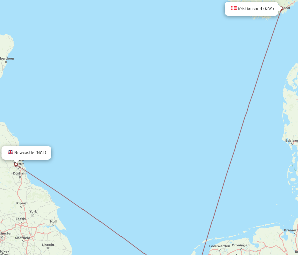 NCL-KRS flight routes