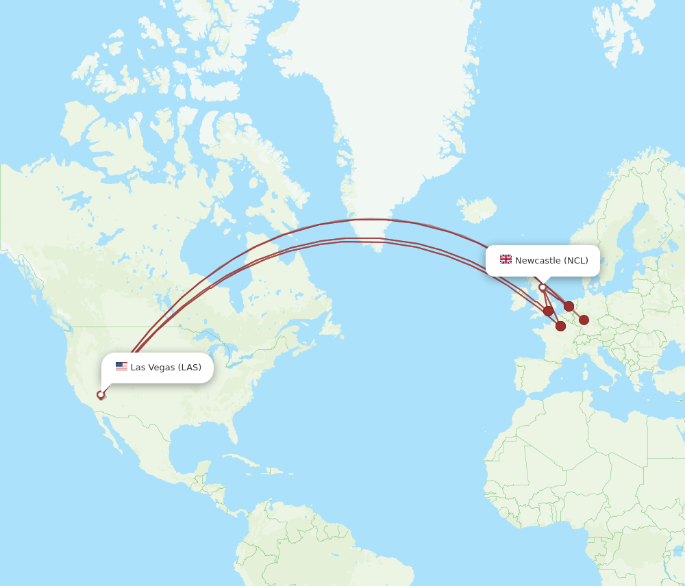 NCL to LAS flights and routes map