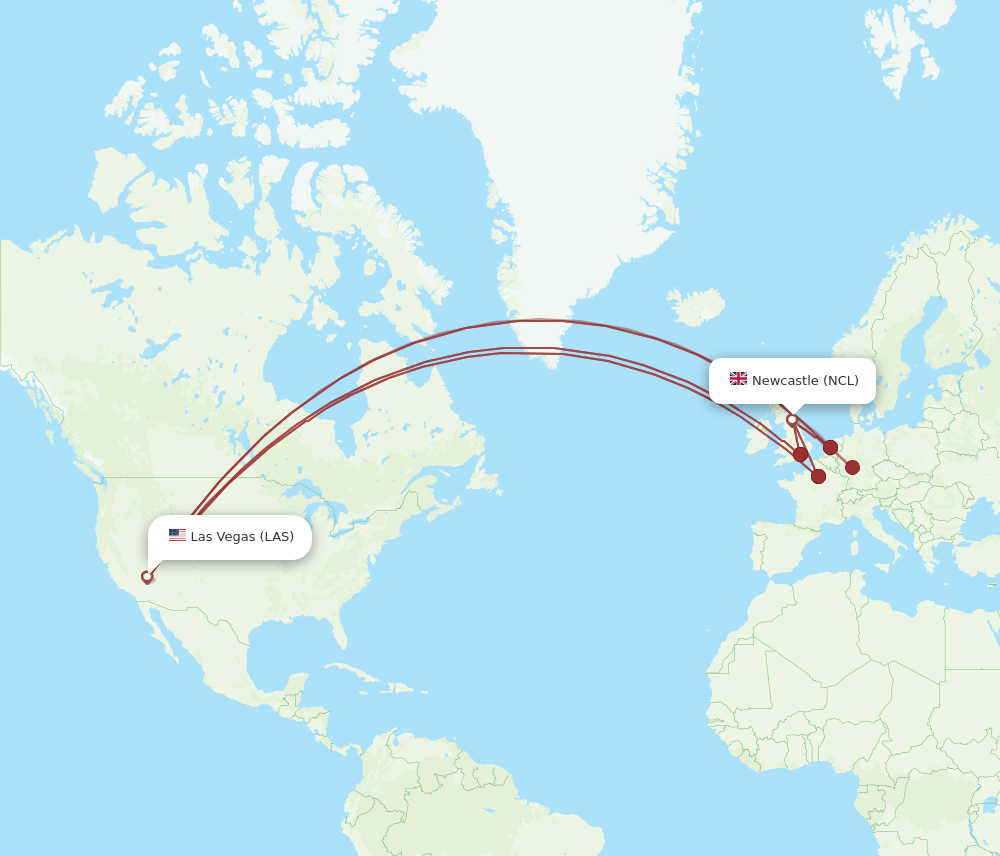 NCL-LAS flight routes