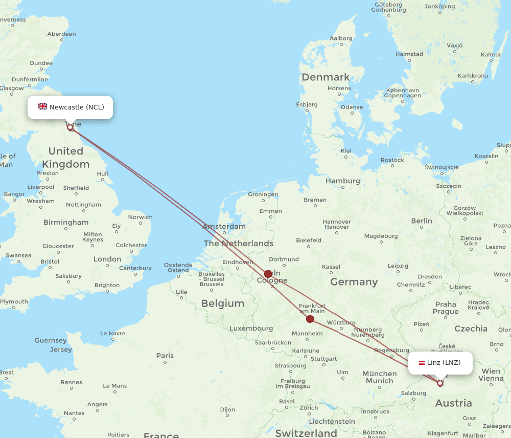 NCL-LNZ flight routes