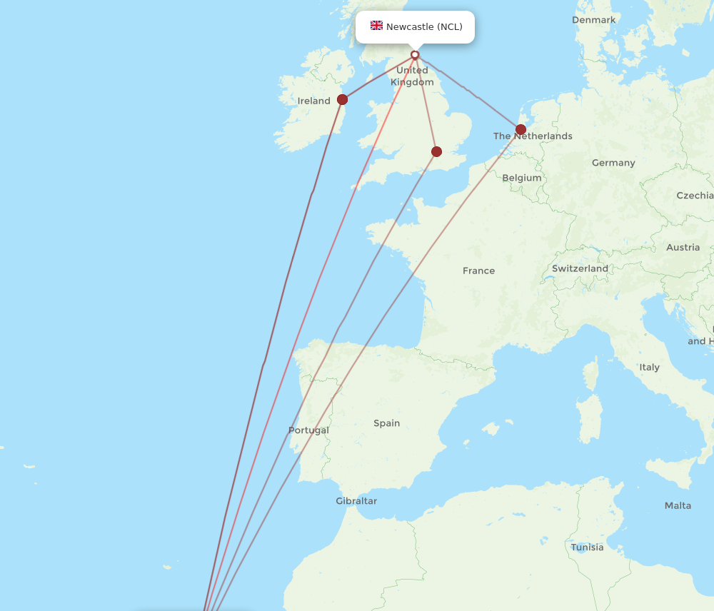 NCL to LPA flights and routes map