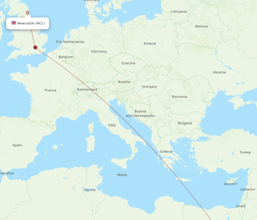 NCL-LXR flight routes