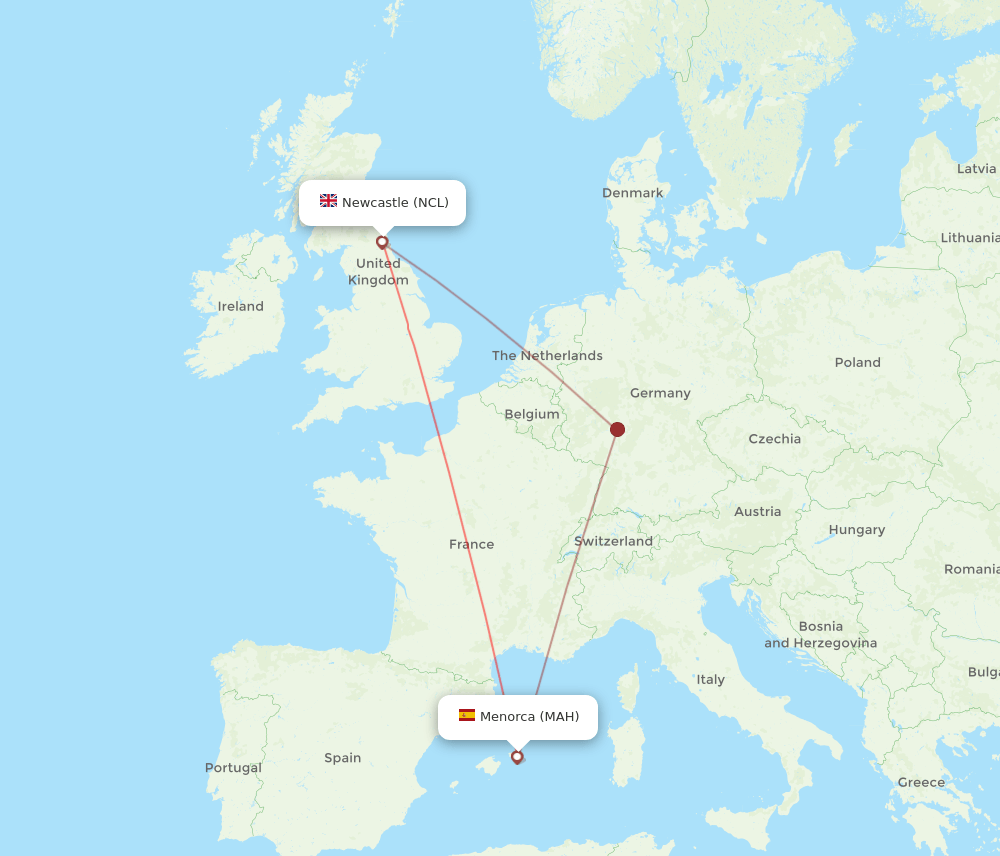 NCL-MAH flight routes