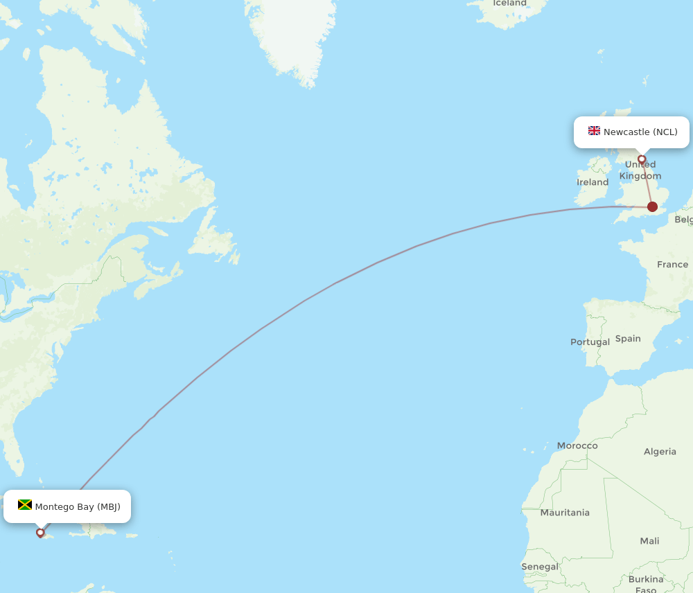 NCL-MBJ flight routes