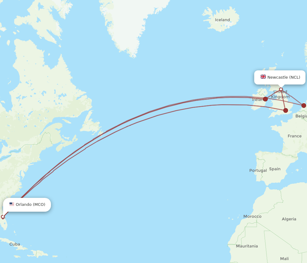 NCL-MCO flight routes