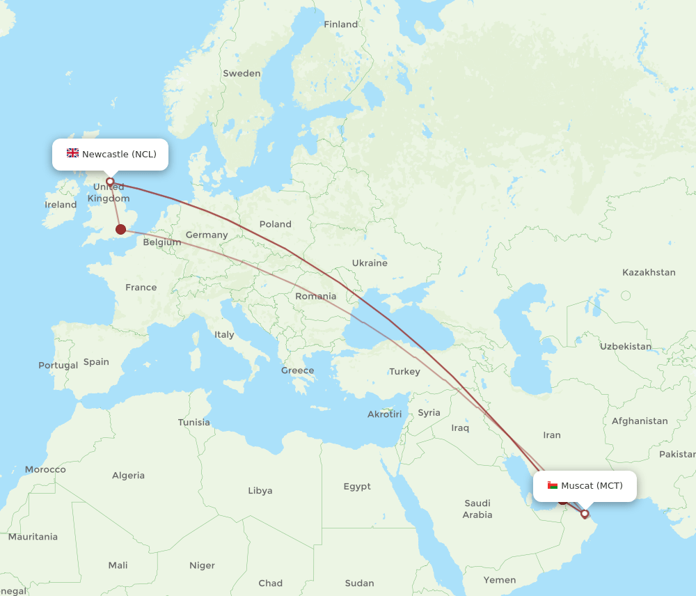 NCL-MCT flight routes