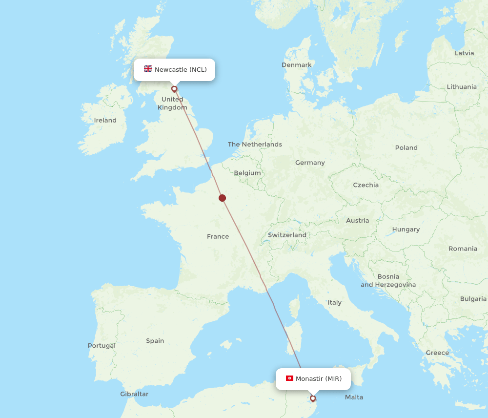 NCL-MIR flight routes