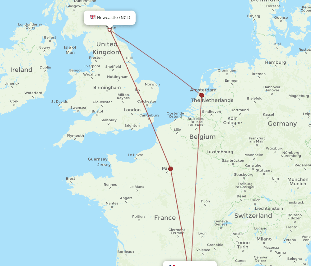 NCL-MPL flight routes