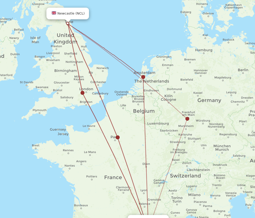 NCL to MRS flights and routes map