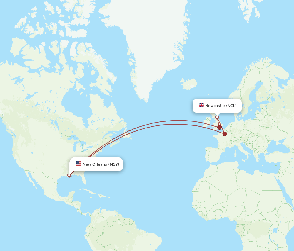 NCL-MSY flight routes