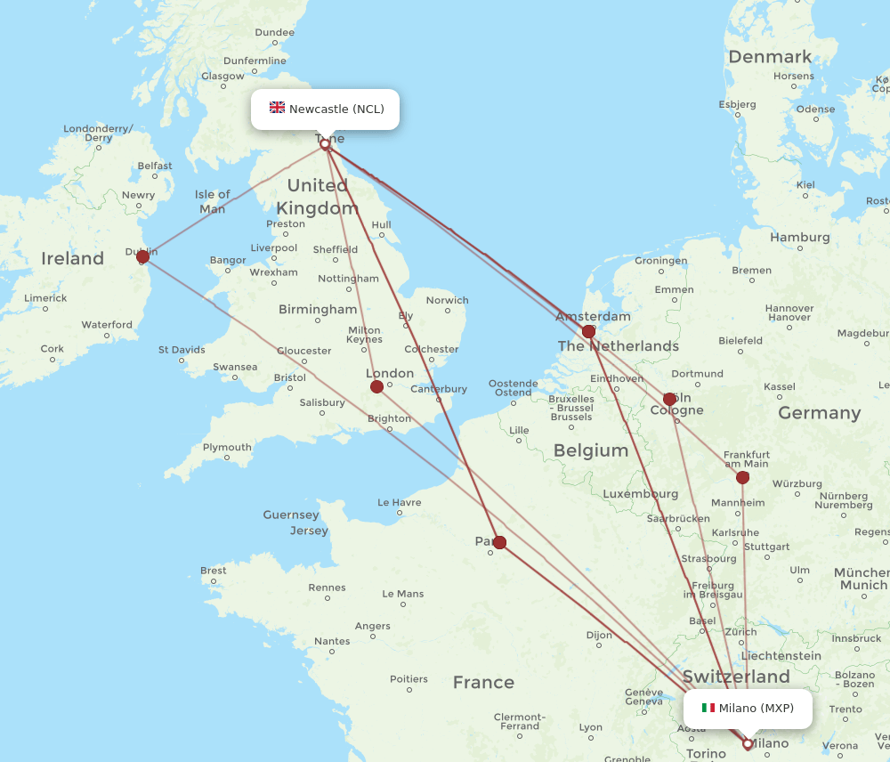 NCL-MXP flight routes