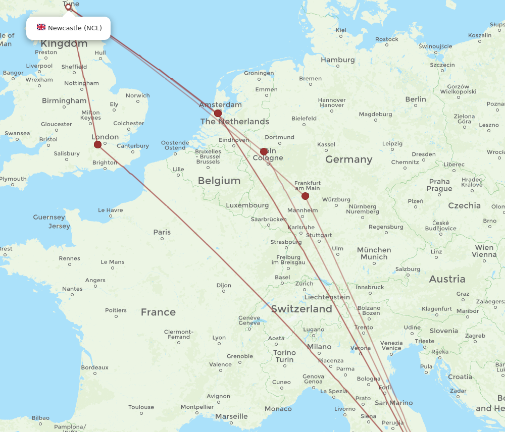 NCL to NAP flights and routes map