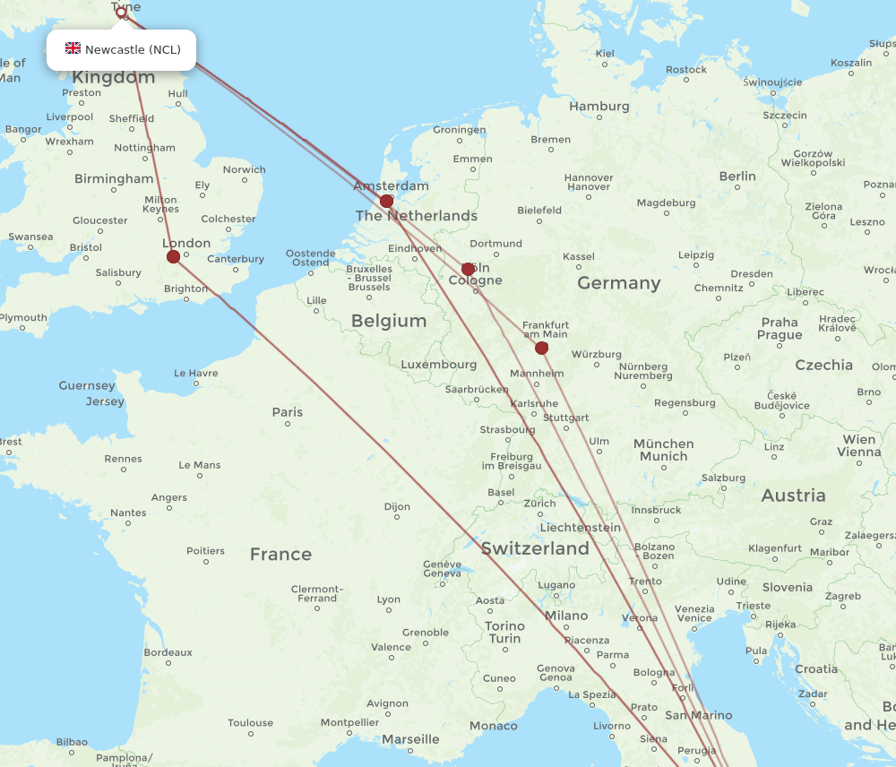 NCL-NAP flight routes