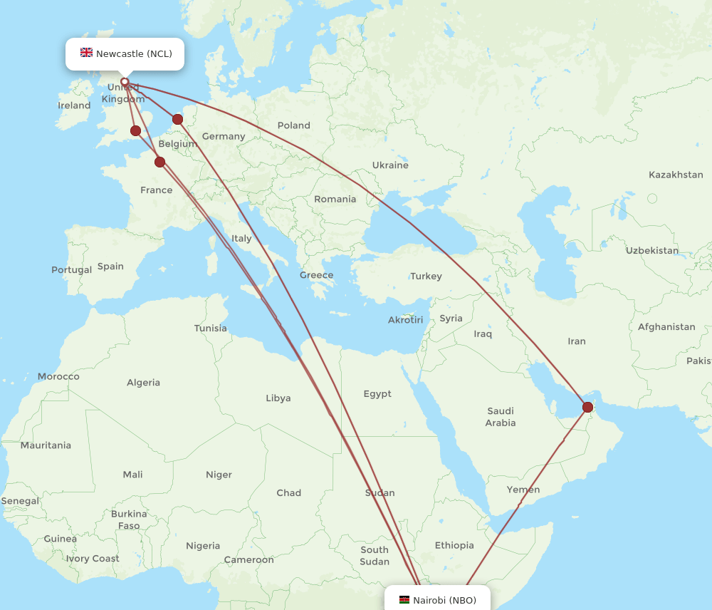 NCL-NBO flight routes
