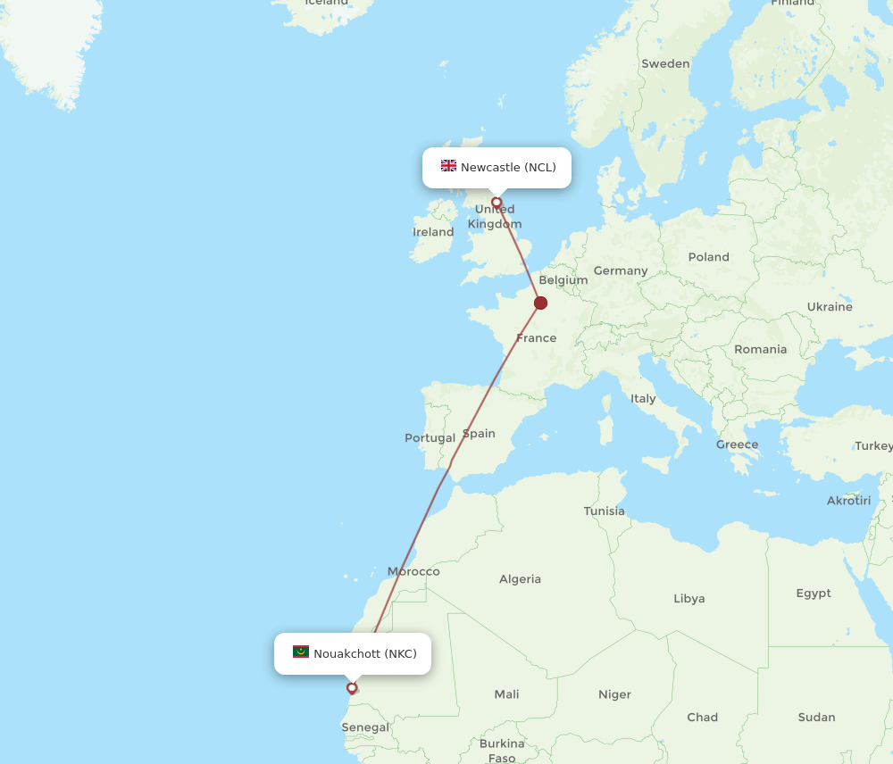 NCL-NKC flight routes