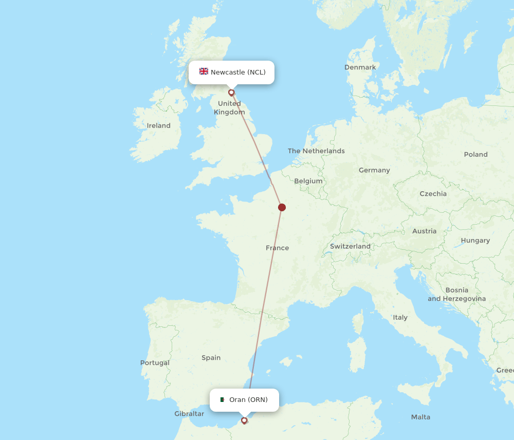 NCL-ORN flight routes