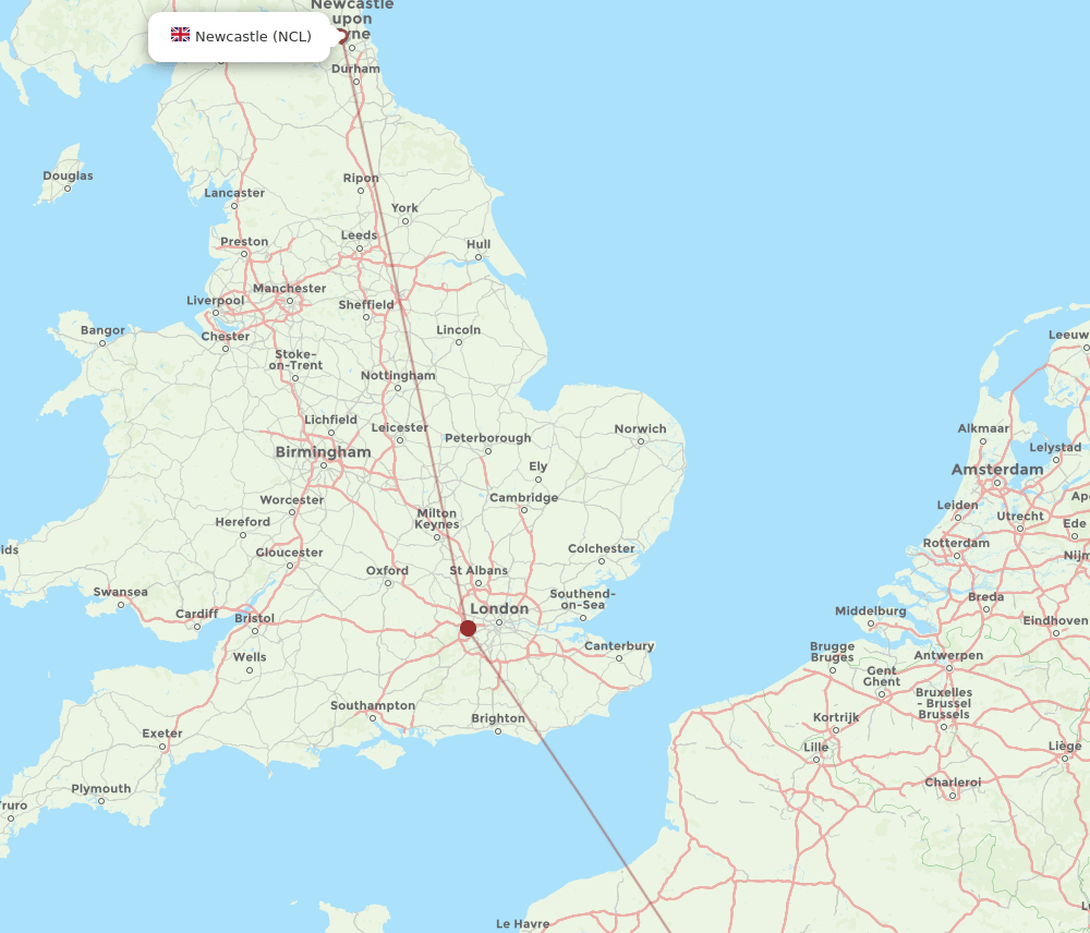 NCL to ORY flights and routes map