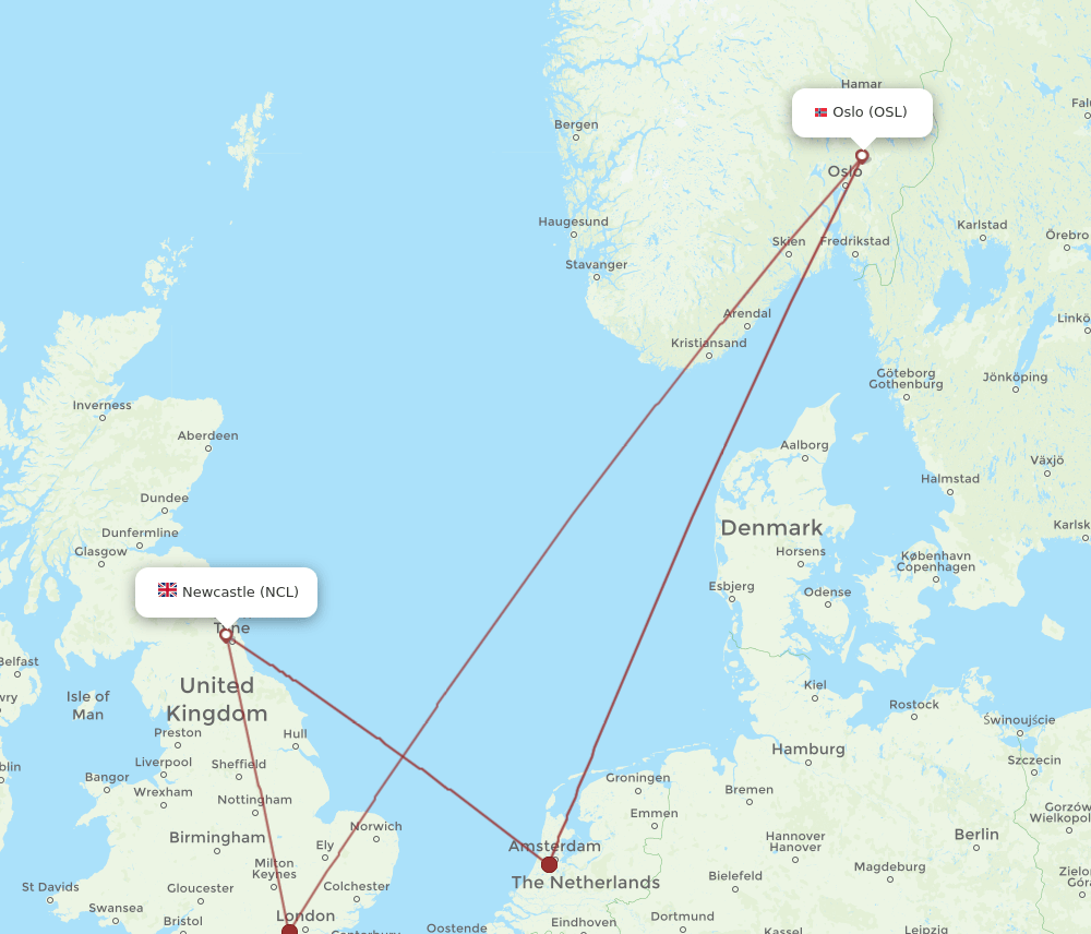 NCL-OSL flight routes