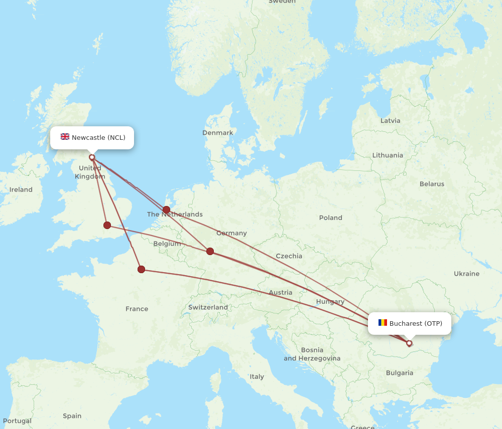 NCL to OTP flights and routes map
