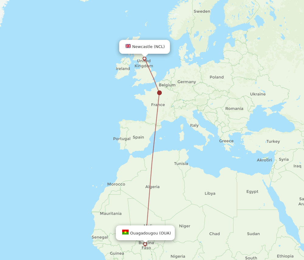 NCL-OUA flight routes