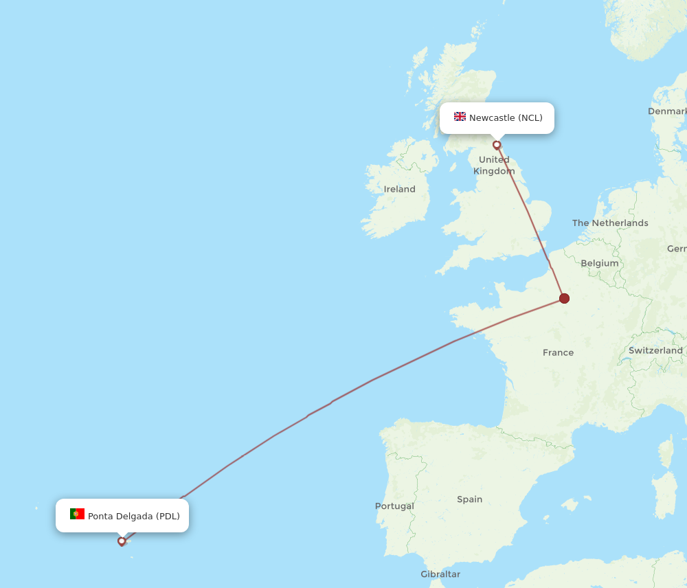 NCL to PDL flights and routes map