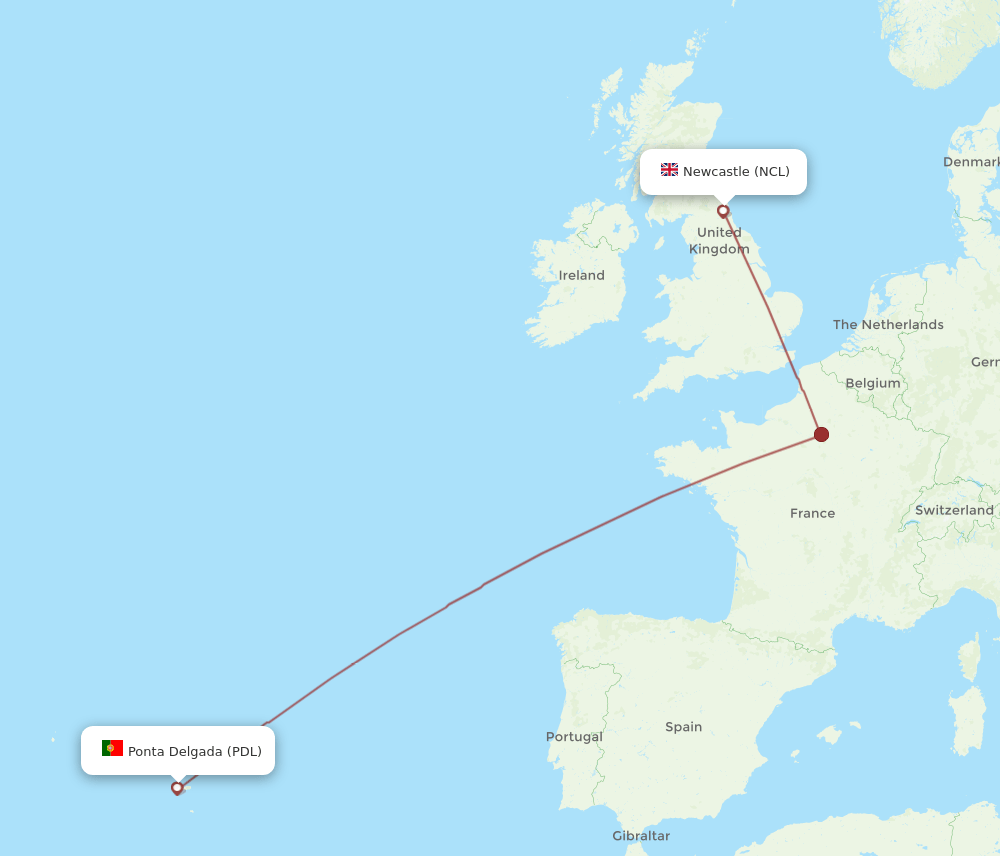 NCL-PDL flight routes