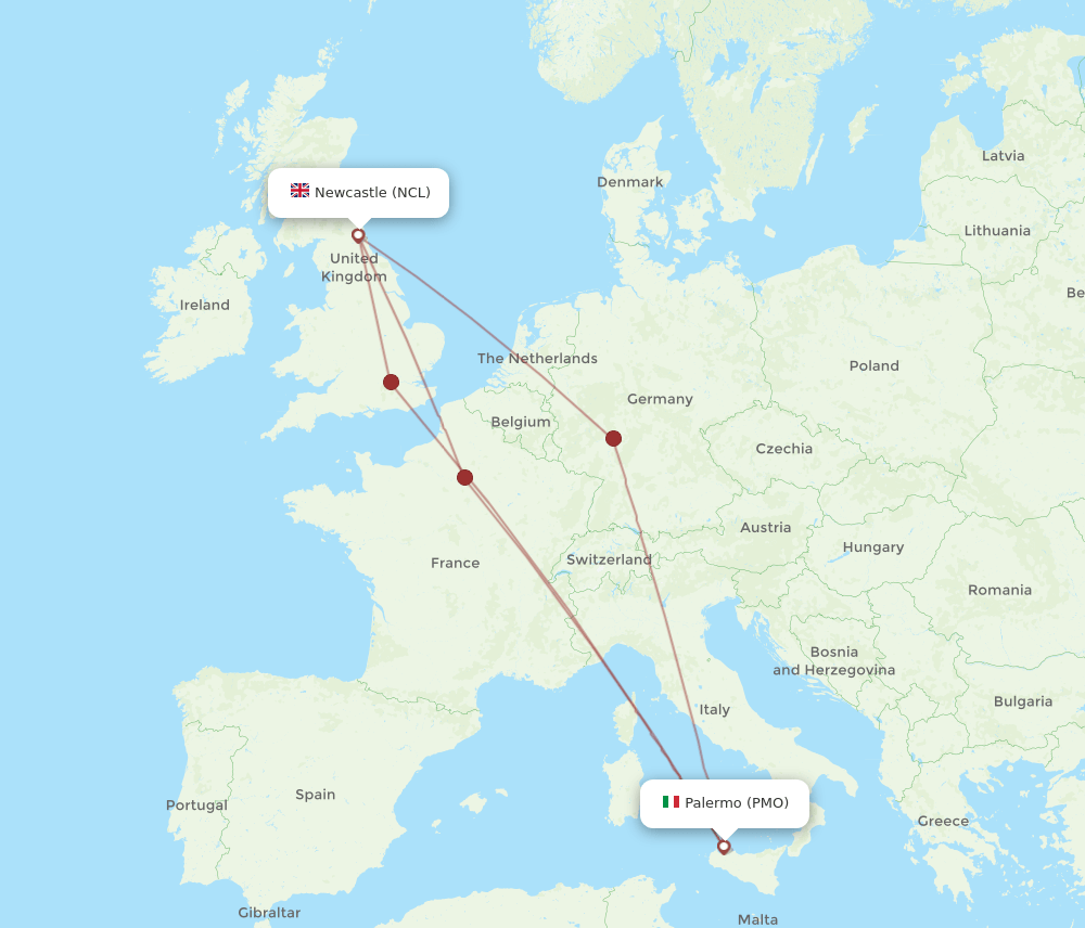 NCL-PMO flight routes