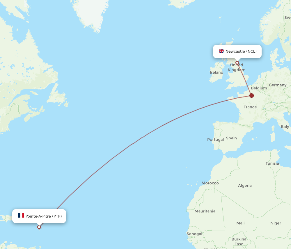 NCL-PTP flight routes