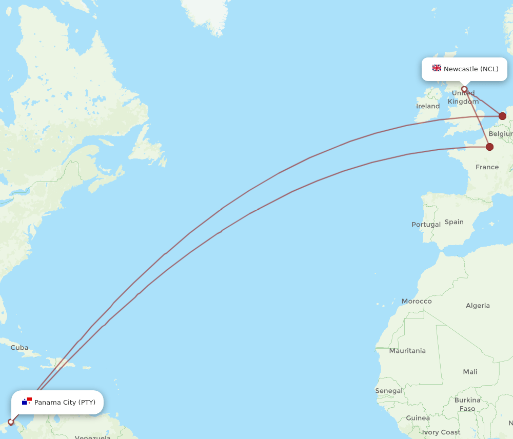 NCL-PTY flight routes