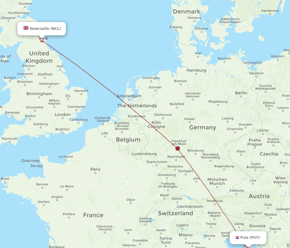 PUY to NCL flights and routes map