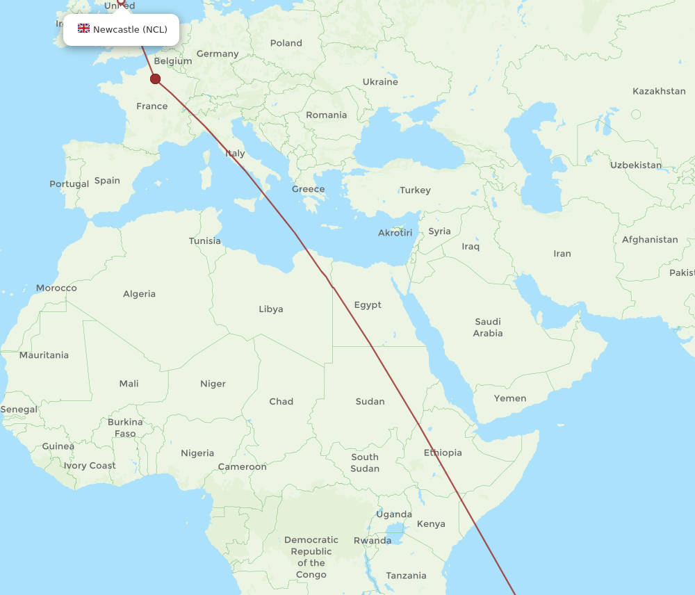 NCL-RUN flight routes