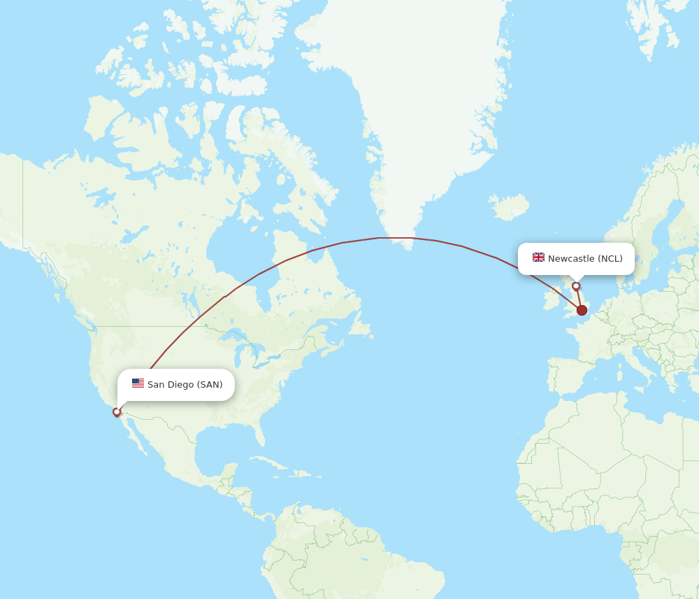 NCL to SAN flights and routes map