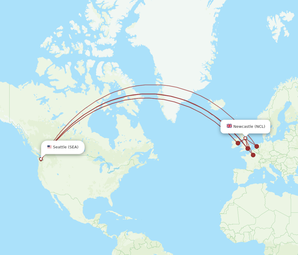 NCL to SEA flights and routes map