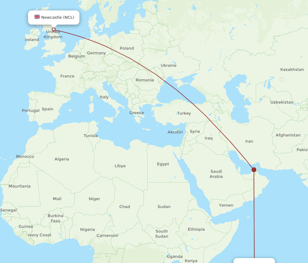 NCL to SEZ flights and routes map