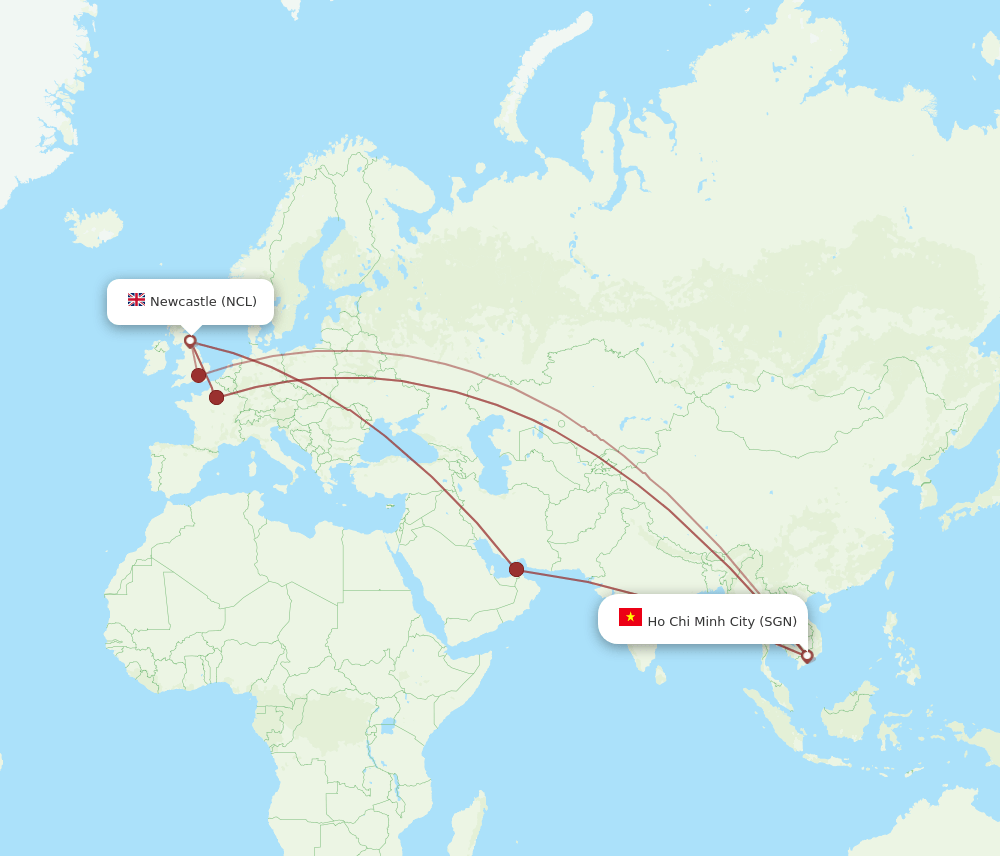 NCL-SGN flight routes
