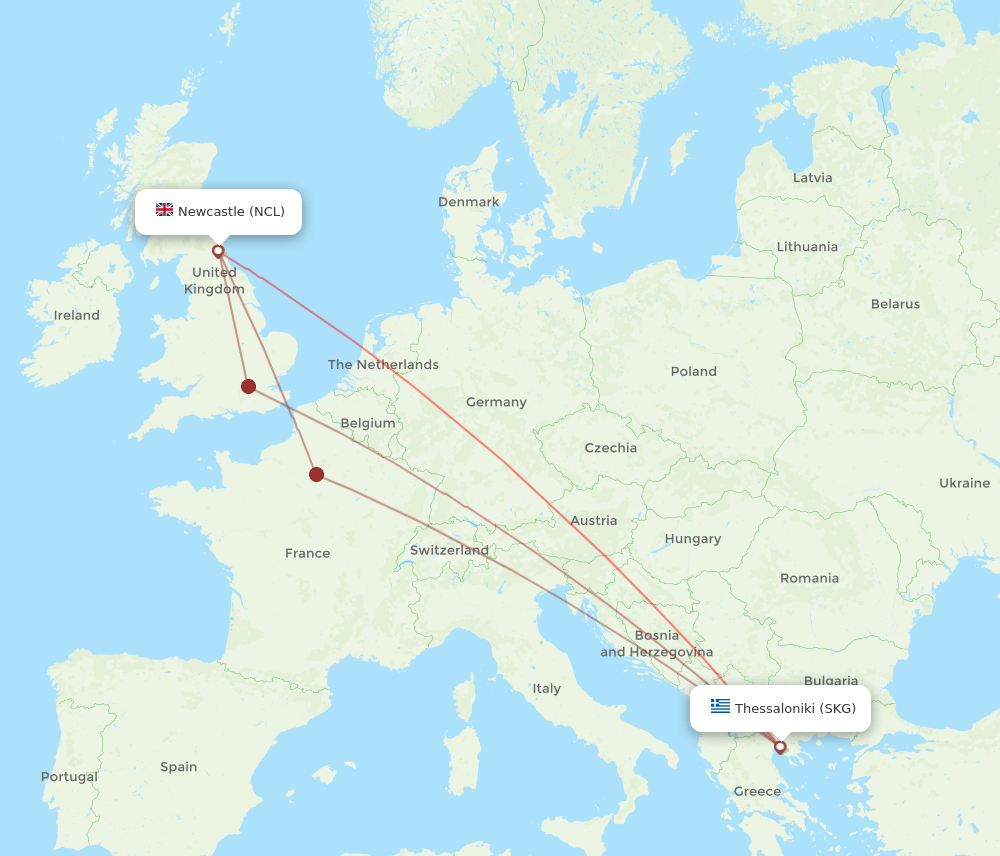 NCL-SKG flight routes