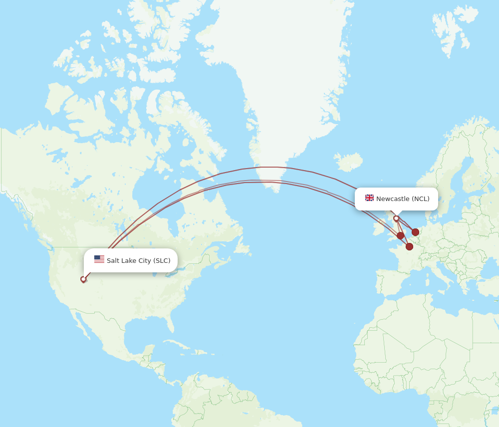 NCL to SLC flights and routes map
