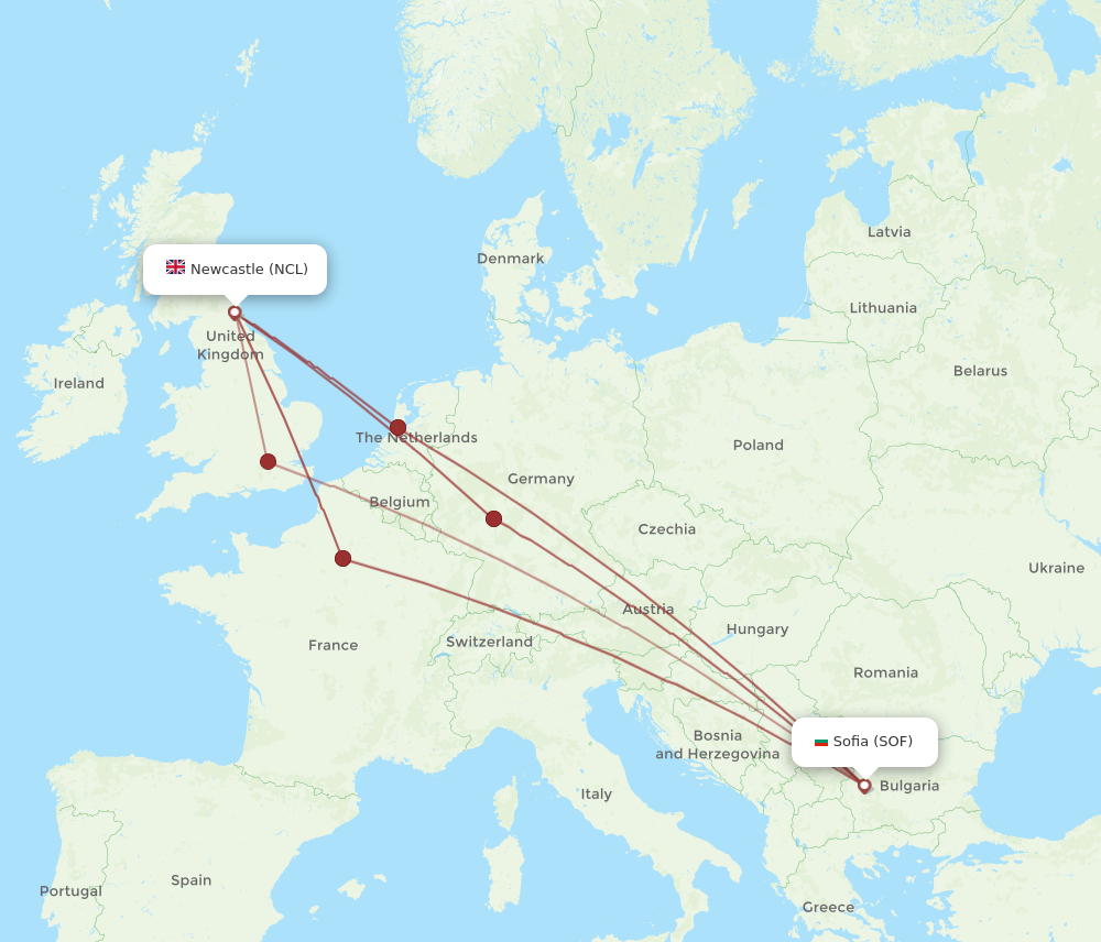 NCL to SOF flights and routes map