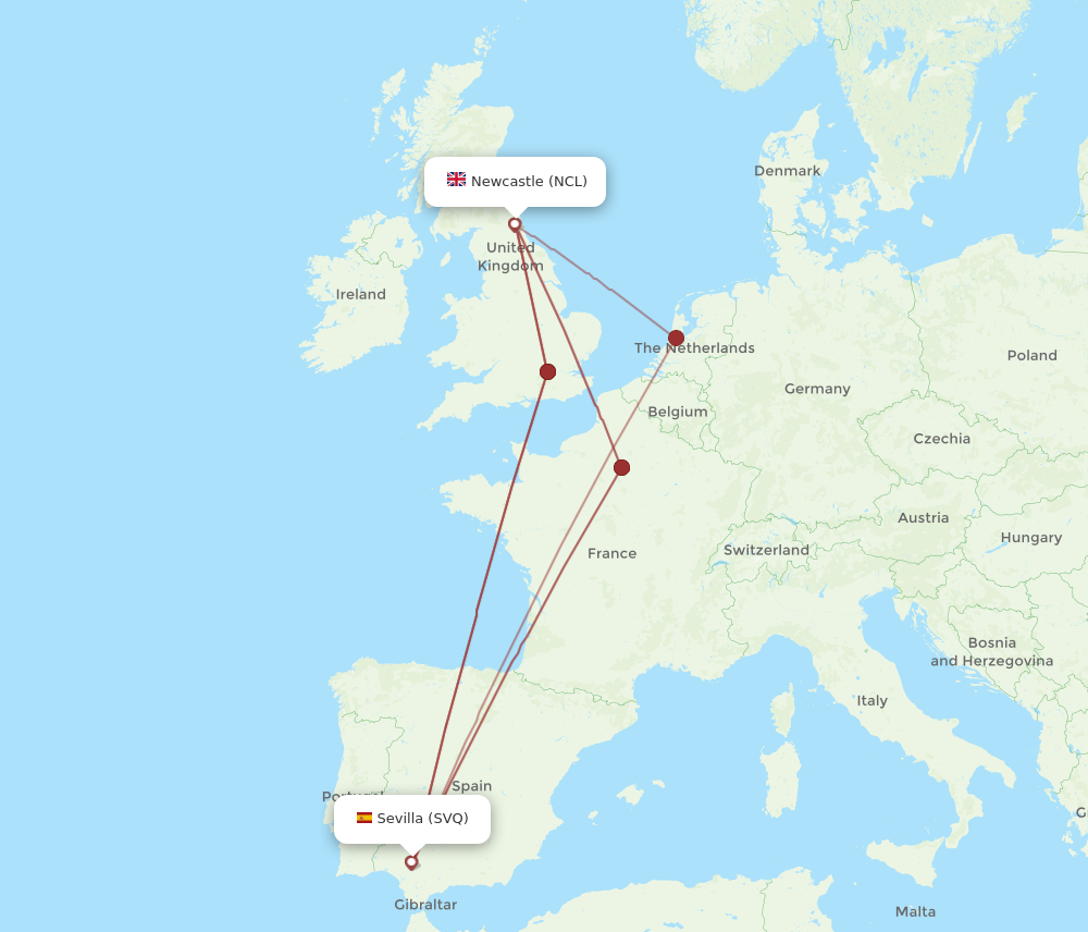 NCL to SVQ flights and routes map