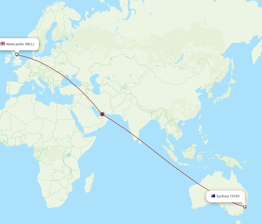 NCL to SYD flights and routes map