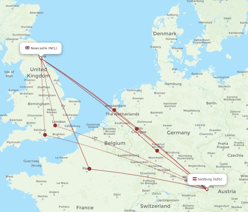 NCL-SZG flight routes